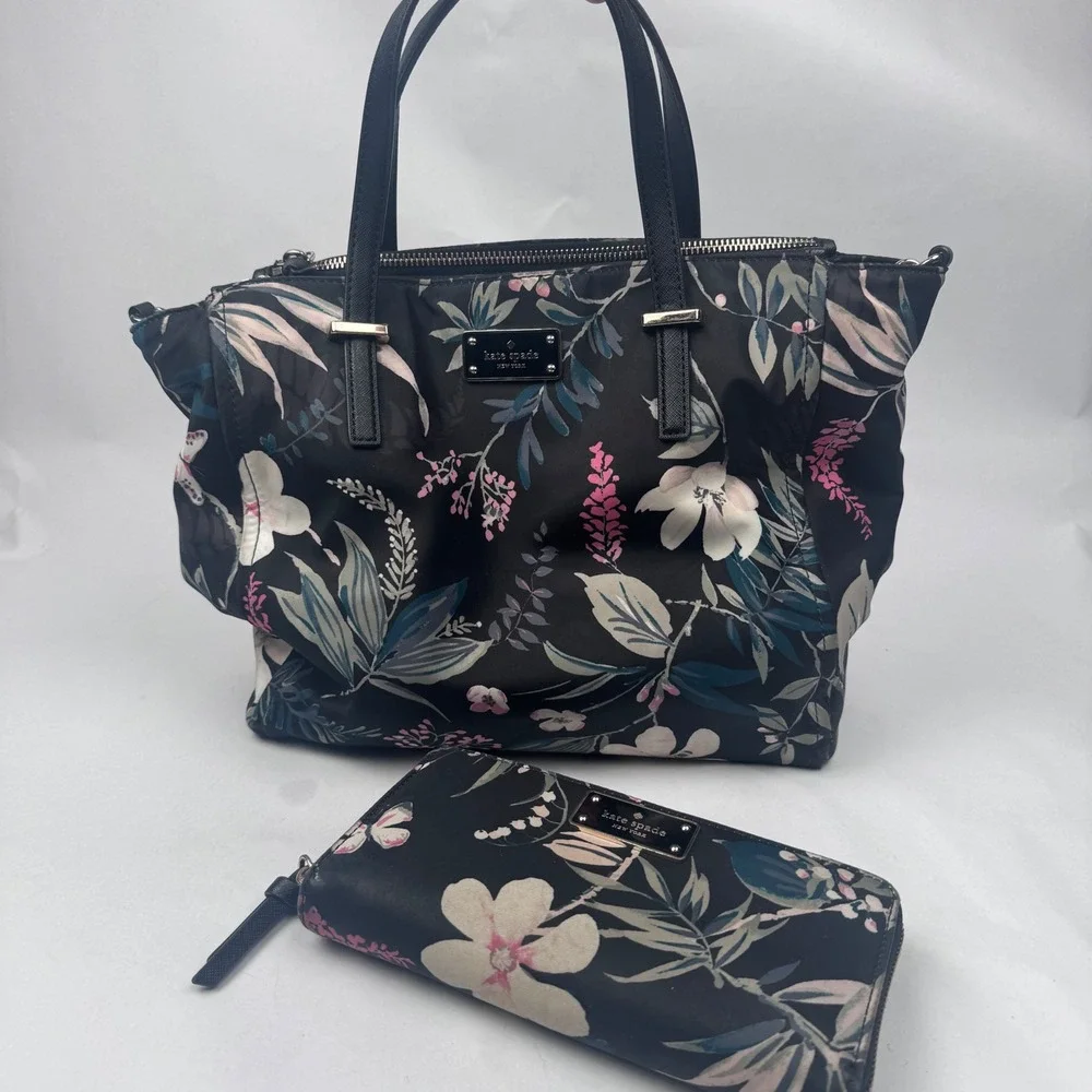 Kate Spade Alyse Wilson Road Botanical Purse & Wallet Black